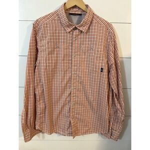 North Face Shirt Mens Large Orange Plaid Vented Hiking Button Up‎ Outdoors Nylon